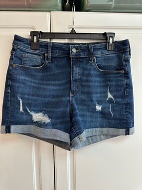 Universal Thread Dark Blue Distressed Roll-Cuff Denim Shorts